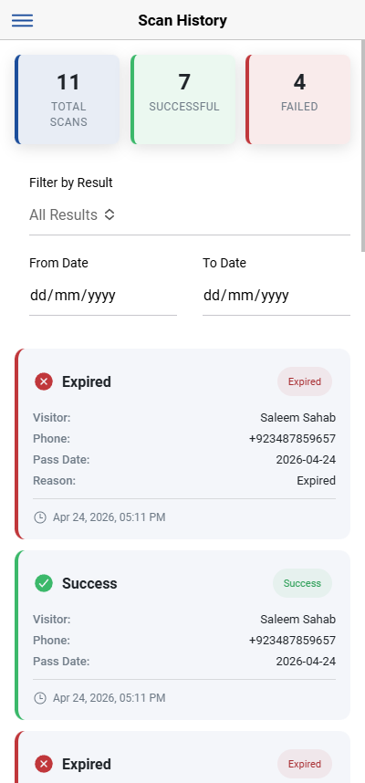 GuardWatch guard app — lobby scan screen