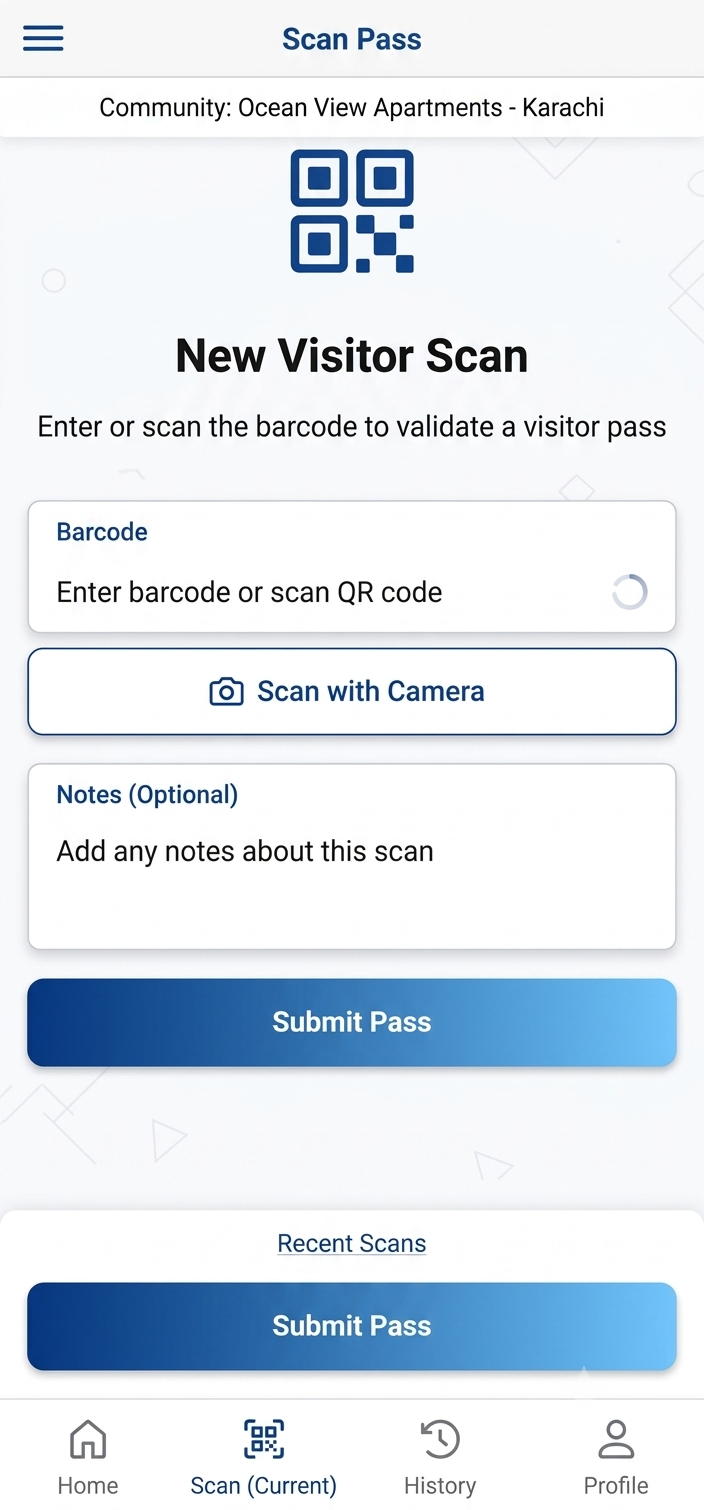 GuardWatch guard app — gate scan screen