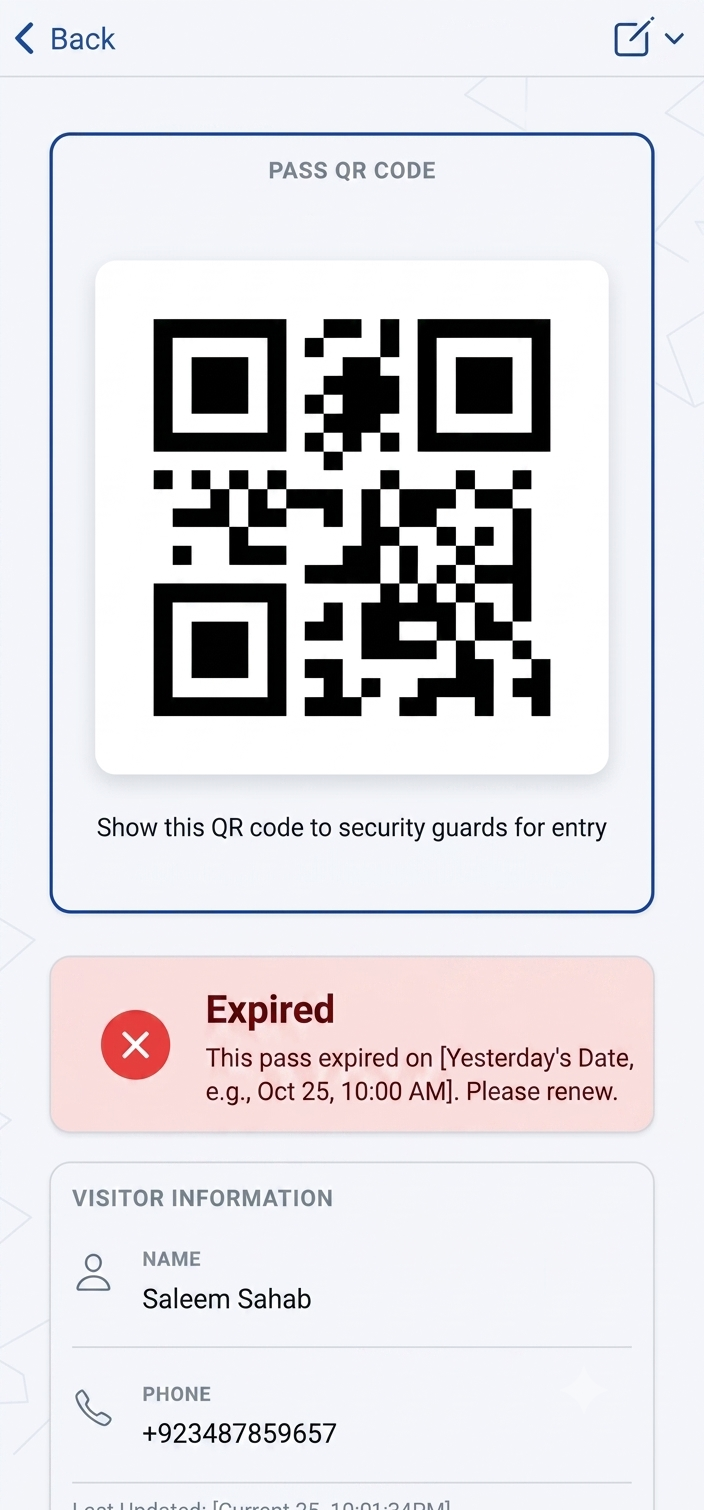 GuardWatch resident app — visitor pass screen